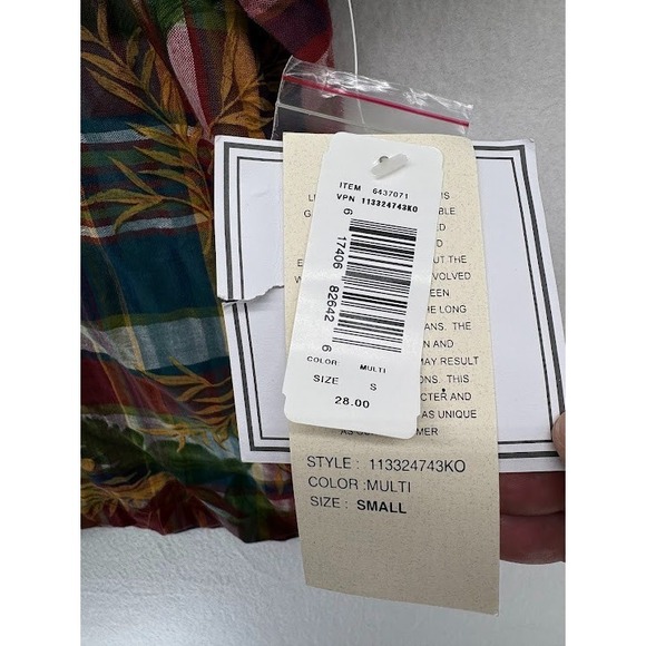 Women's Lemon Grass Plaid Blouse Short Sleeve Size Medium NWT Vintage Cottage - Picture 2 of 7